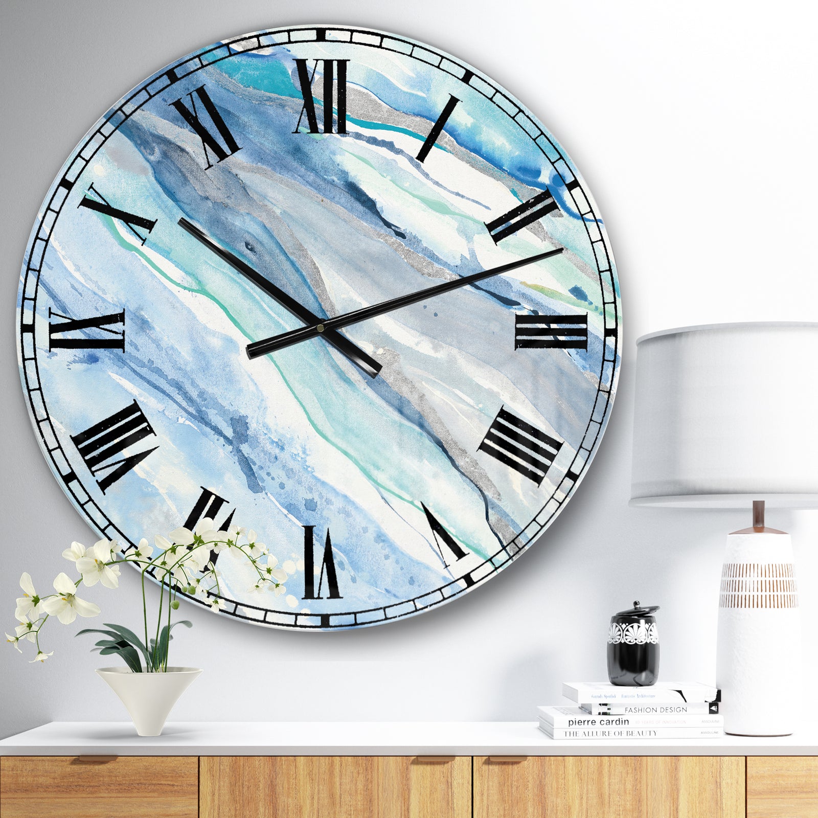 Blue Silver Spring II - Modern Lake House Oversized Wall CLock