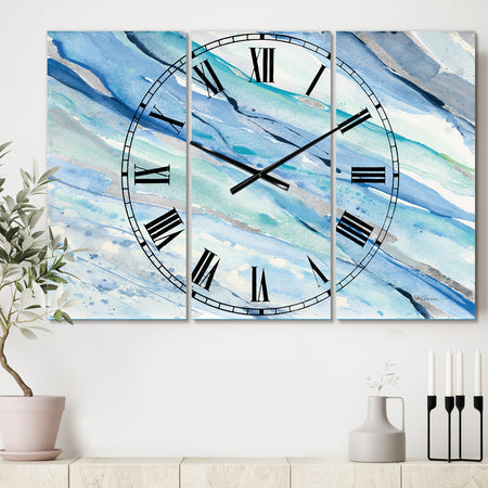 Blue Silver Spring I - Cottage 3 Panels Large Wall CLock