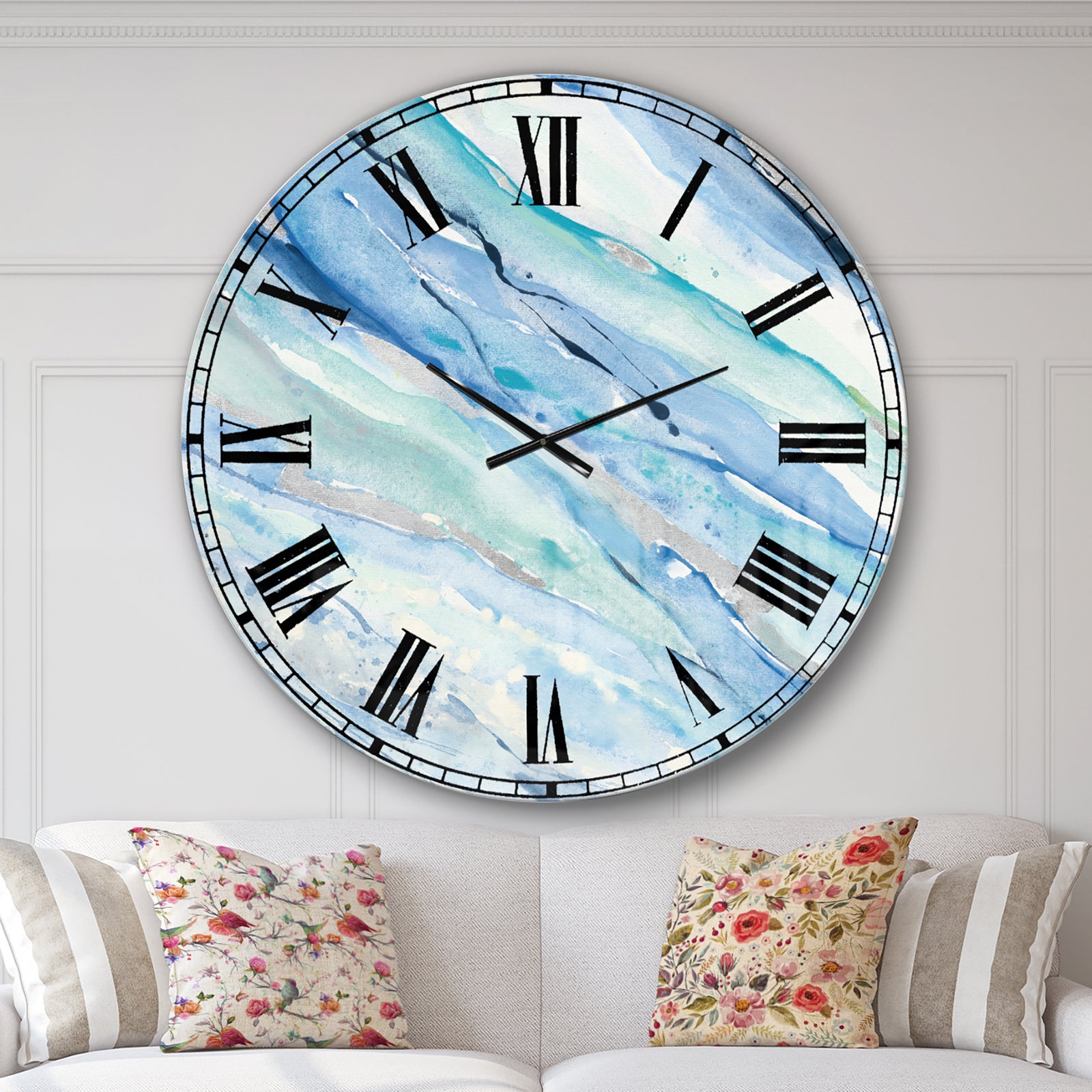 Blue Silver Spring I - Modern Lake House Wall CLock