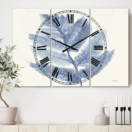 Forest Ferns Blue - Cottage 3 Panels Oversized Wall CLock