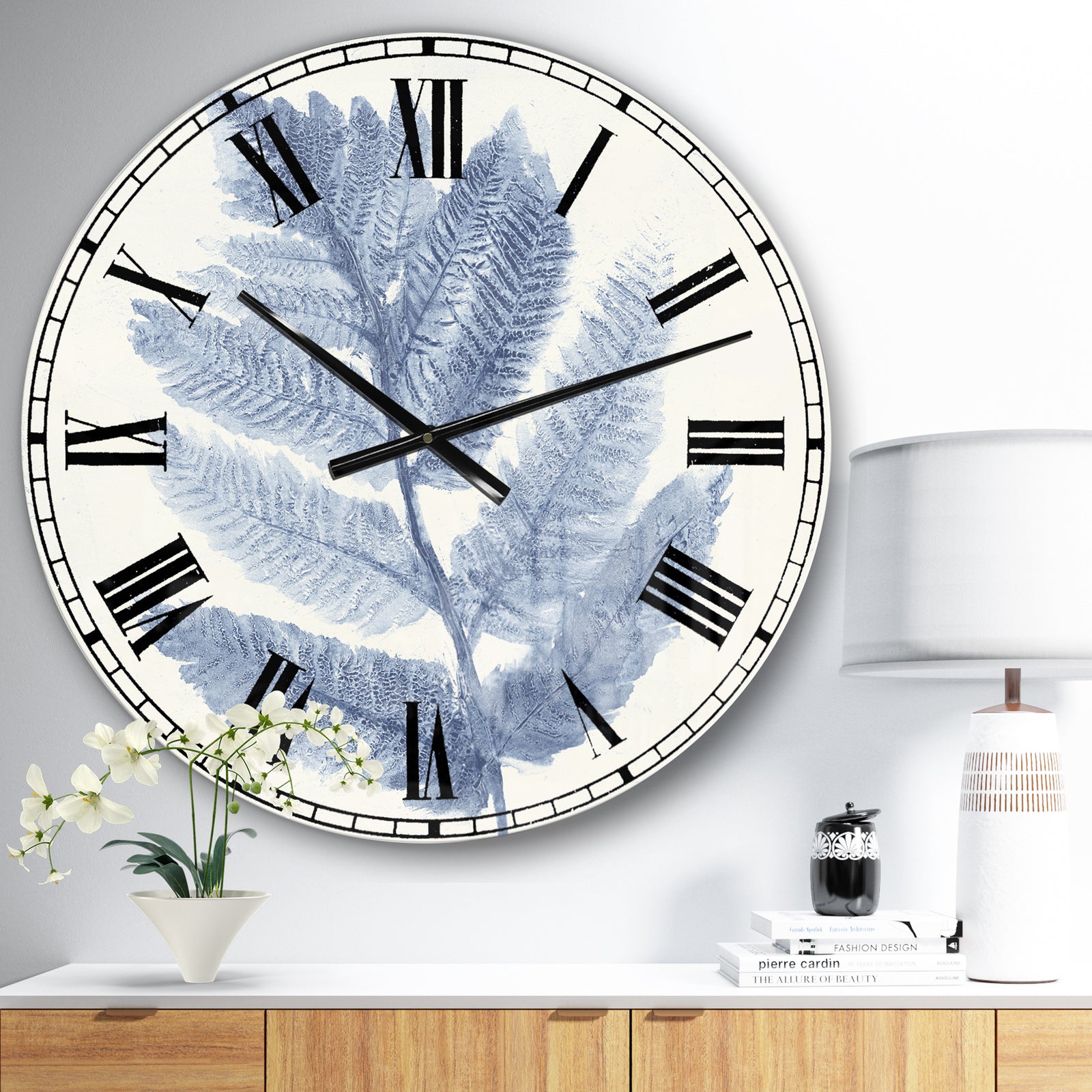 Forest Ferns Blue - Cottage Large Wall CLock