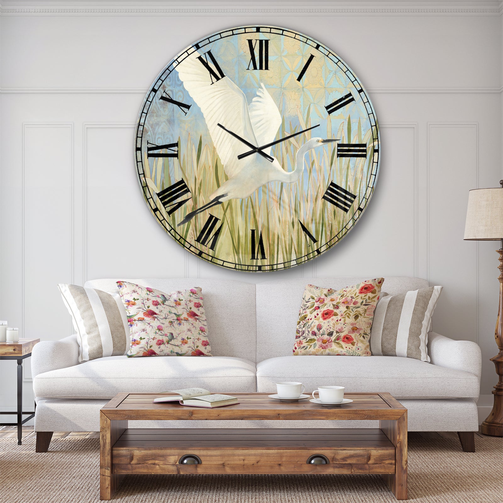 Snowy Egret in Flight vII - Farmhouse Wall CLock