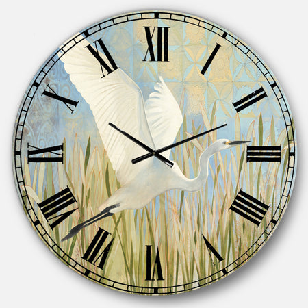 Snowy Egret in Flight vII - Farmhouse Wall CLock