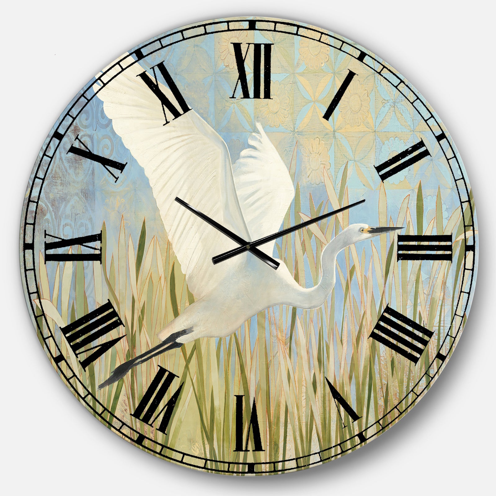 Snowy Egret in Flight vII - Farmhouse Wall CLock
