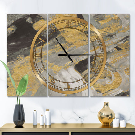 Marble Gold and Black - Glam 3 Panels Large Wall CLock