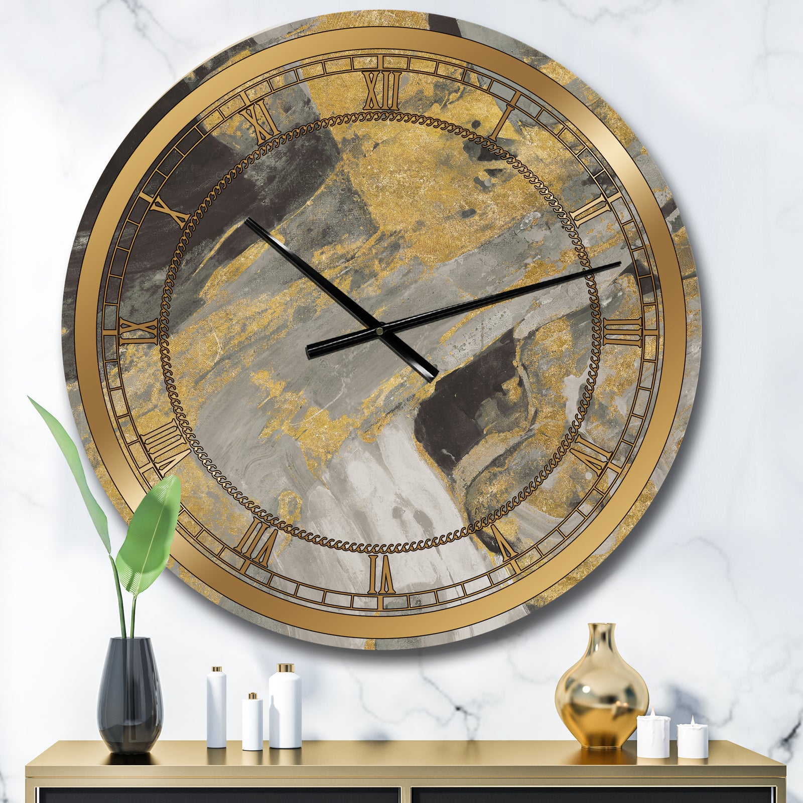 Marble Gold and Black - Glam Large Wall CLock