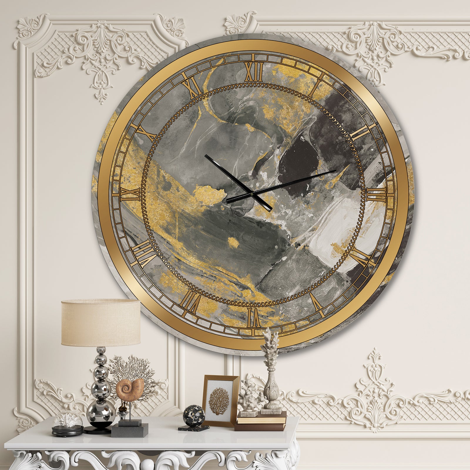 Marble Gold and Black II - Glam Large Wall CLock
