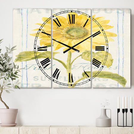 Floursack Florals II - Cottage 3 Panels Oversized Wall CLock