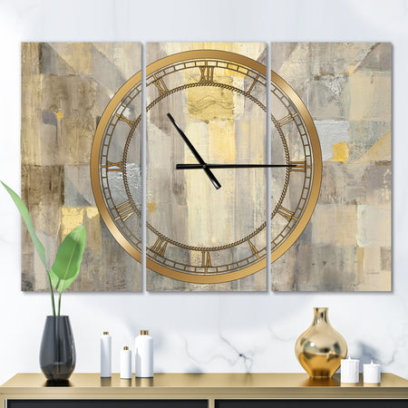 Gold Square Watercolor - Glam 3 Panels Oversized Wall CLock