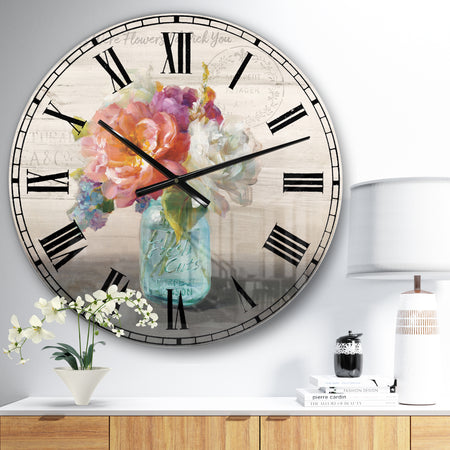French Cottage Bouquet I Mothers - Cottage Large Wall CLock