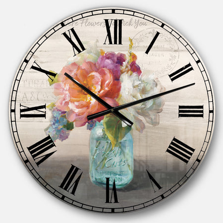 French Cottage Bouquet I Mothers - Cottage Large Wall CLock