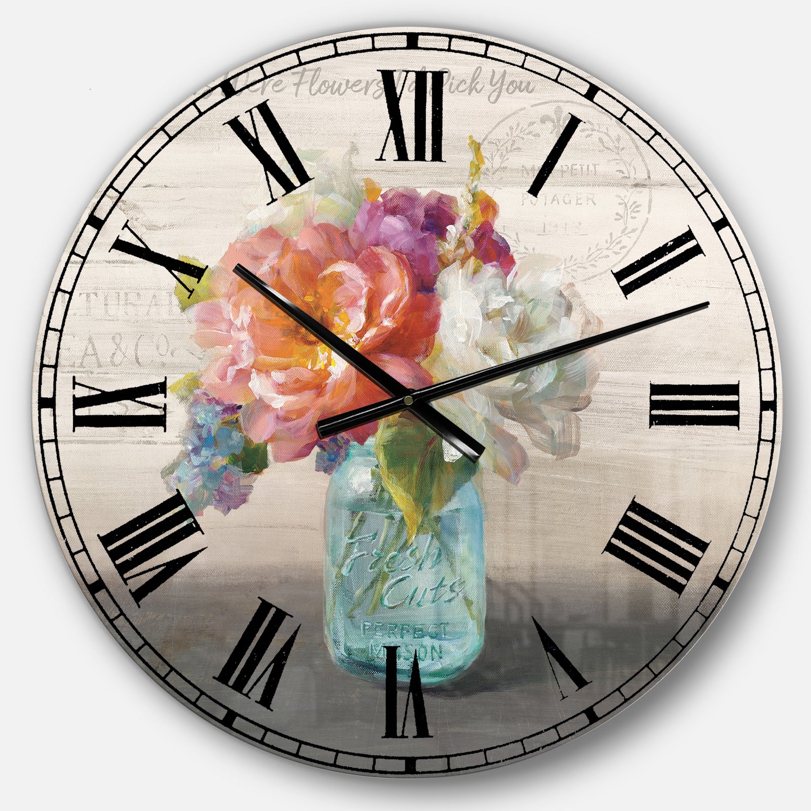 French Cottage Bouquet I Mothers - Cottage Large Wall CLock