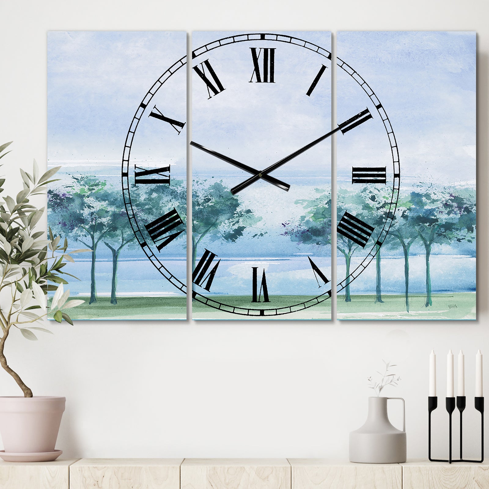Across the Lake VI - Cottage 3 Panels Large Wall CLock