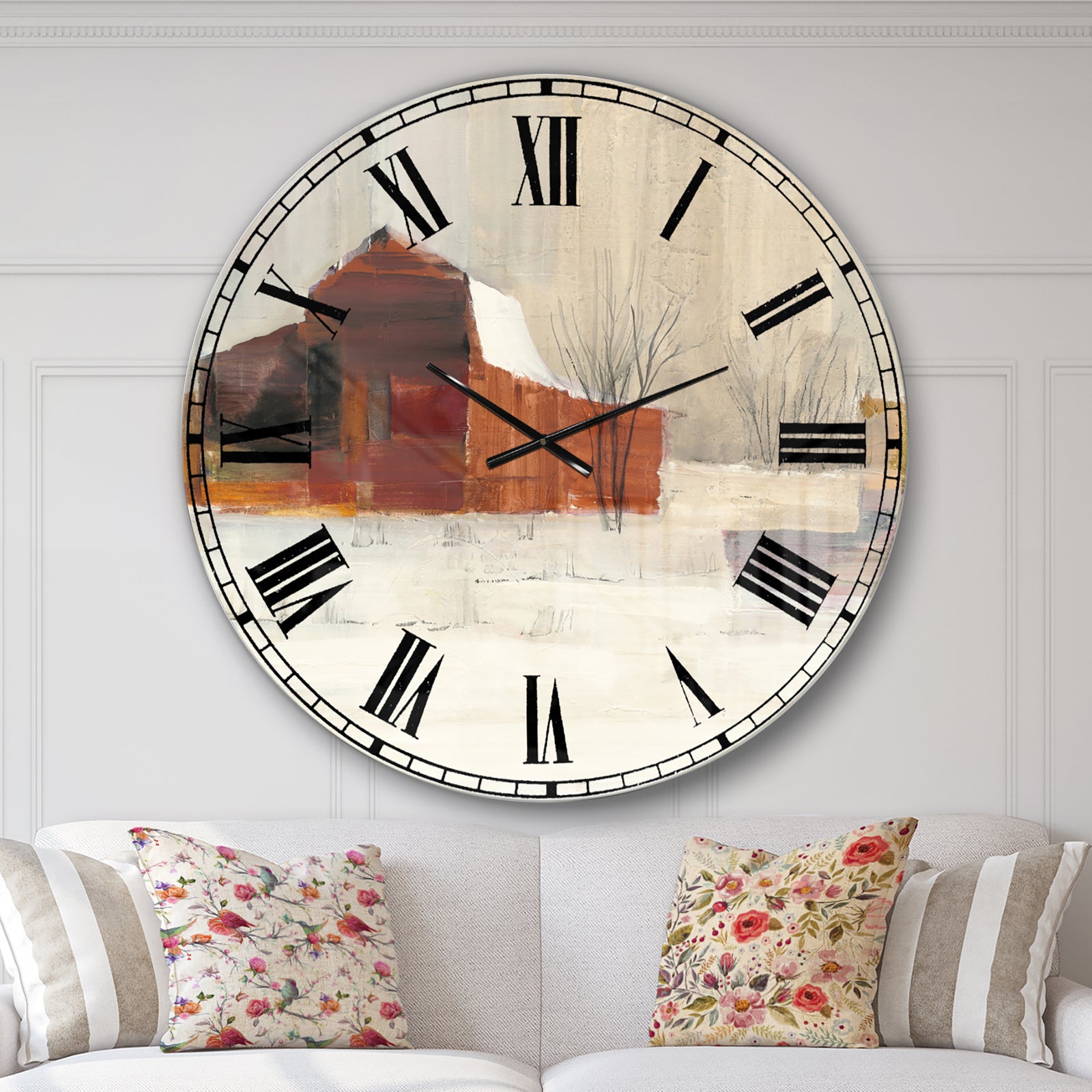 Winter in the Barns - Farmhouse Large Wall CLock