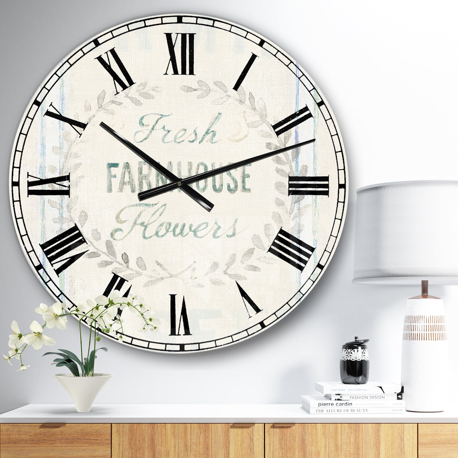 Farmhouse Florals VIII - Farmhouse Oversized Wall CLock