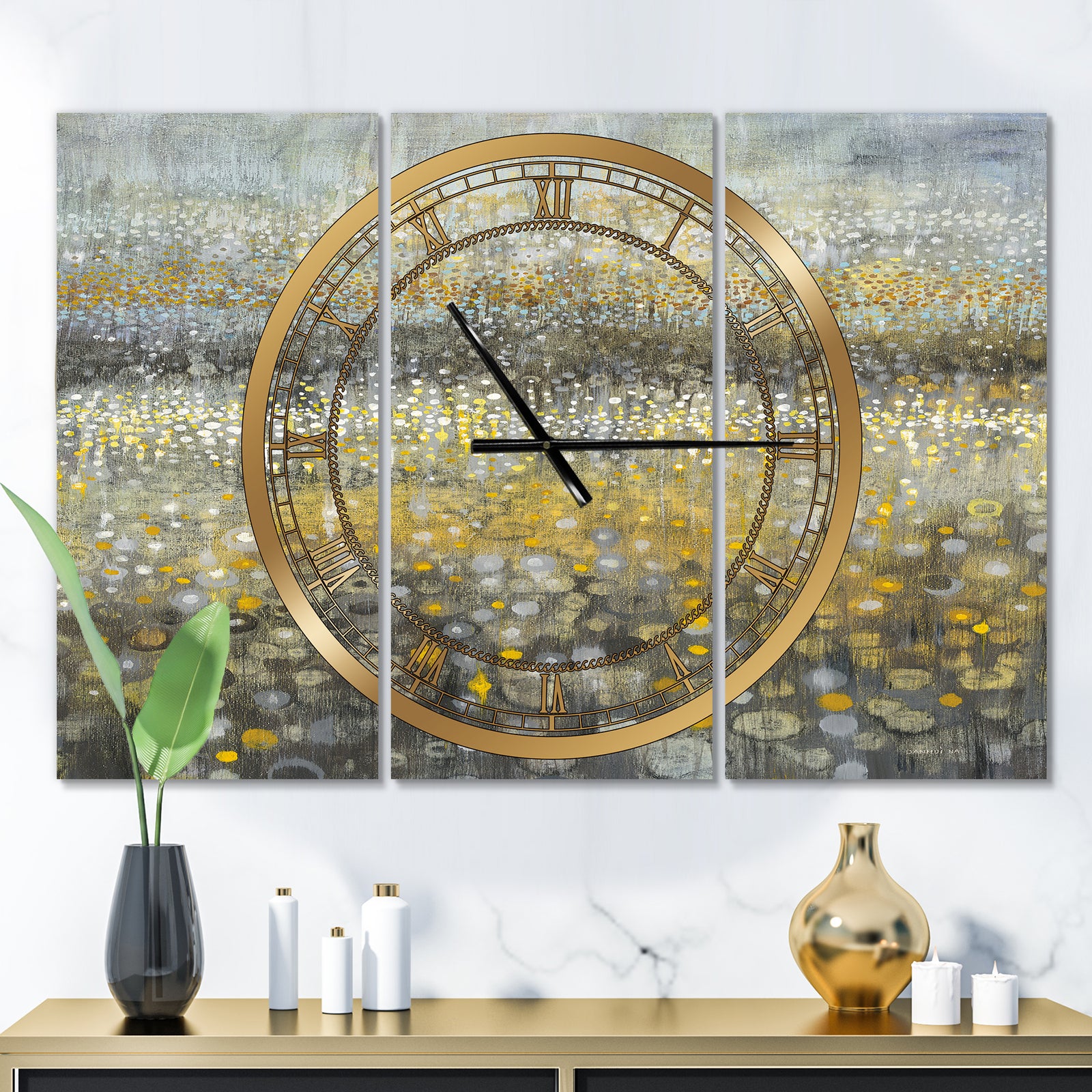 Galm Abstract III - Glam 3 Panels Large Wall CLock
