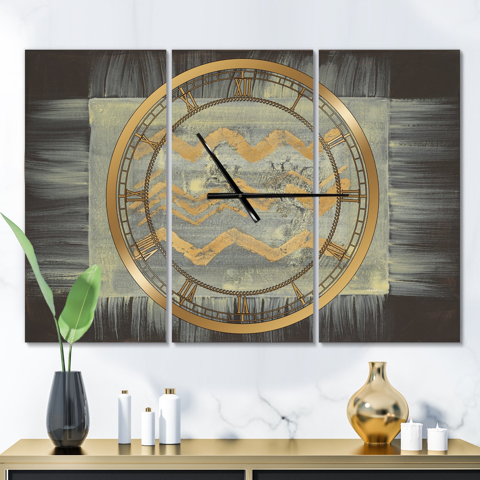 Galm Abstract I - Glam 3 Panels Large Wall CLock