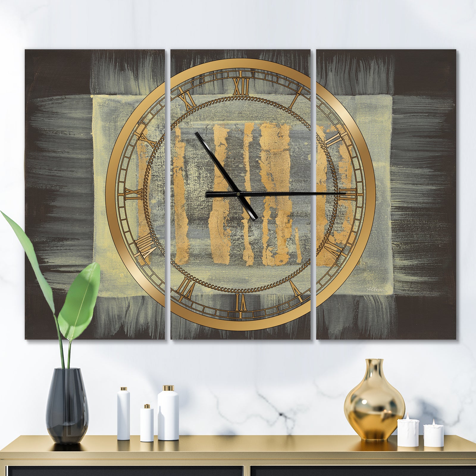 Galm Abstract II - Glam 3 Panels Oversized Wall CLock