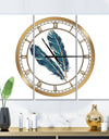 Gold Indigo Feathers III - Glam 3 Panels Oversized Wall CLock