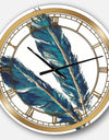 Gold Indigo Feathers III - Glam Large Wall CLock