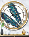 Gold Indigo Feathers III - Glam Large Wall CLock