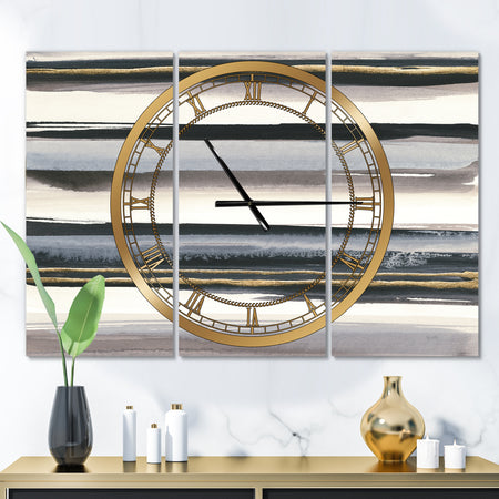 Gold Watercolor Amethyst I - Glam 3 Panels Oversized Wall CLock