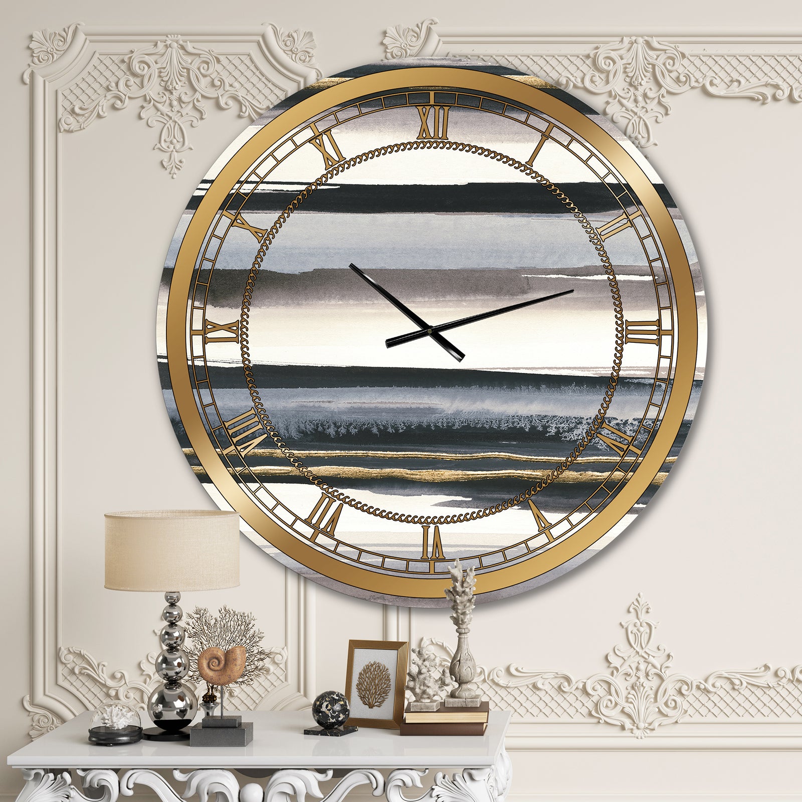 Gold Watercolor Amethyst I - Glam Oversized Wall CLock