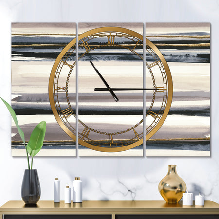Gold Watercolor Amethyst II - Glam 3 Panels Large Wall CLock