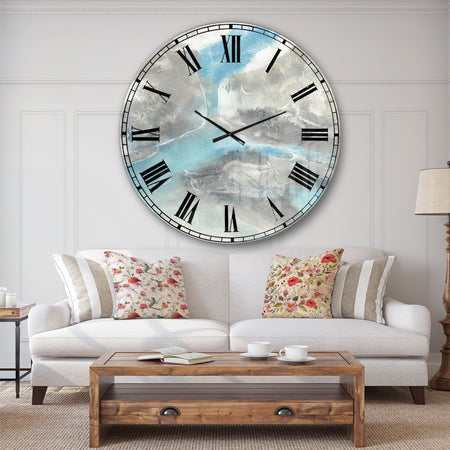 Watercolor Minimal Blue Tones II - Mid-Century Modern Large Wall CLock