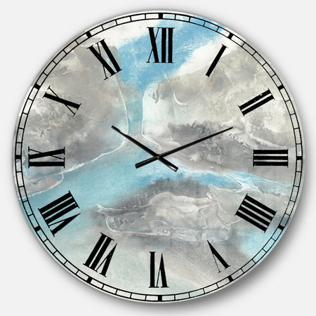 Watercolor Minimal Blue Tones II - Mid-Century Modern Large Wall CLock