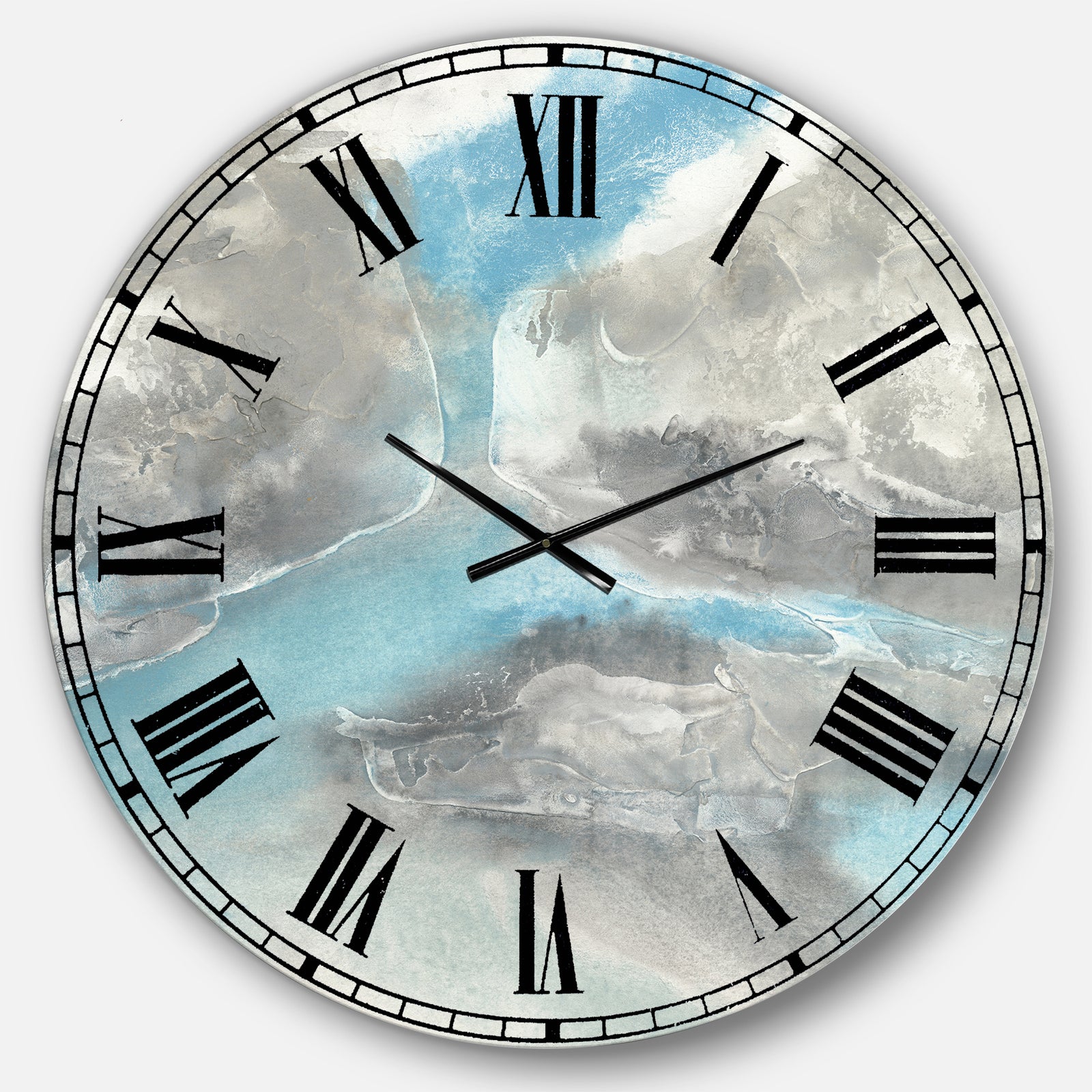 Watercolor Minimal Blue Tones II - Mid-Century Modern Large Wall CLock
