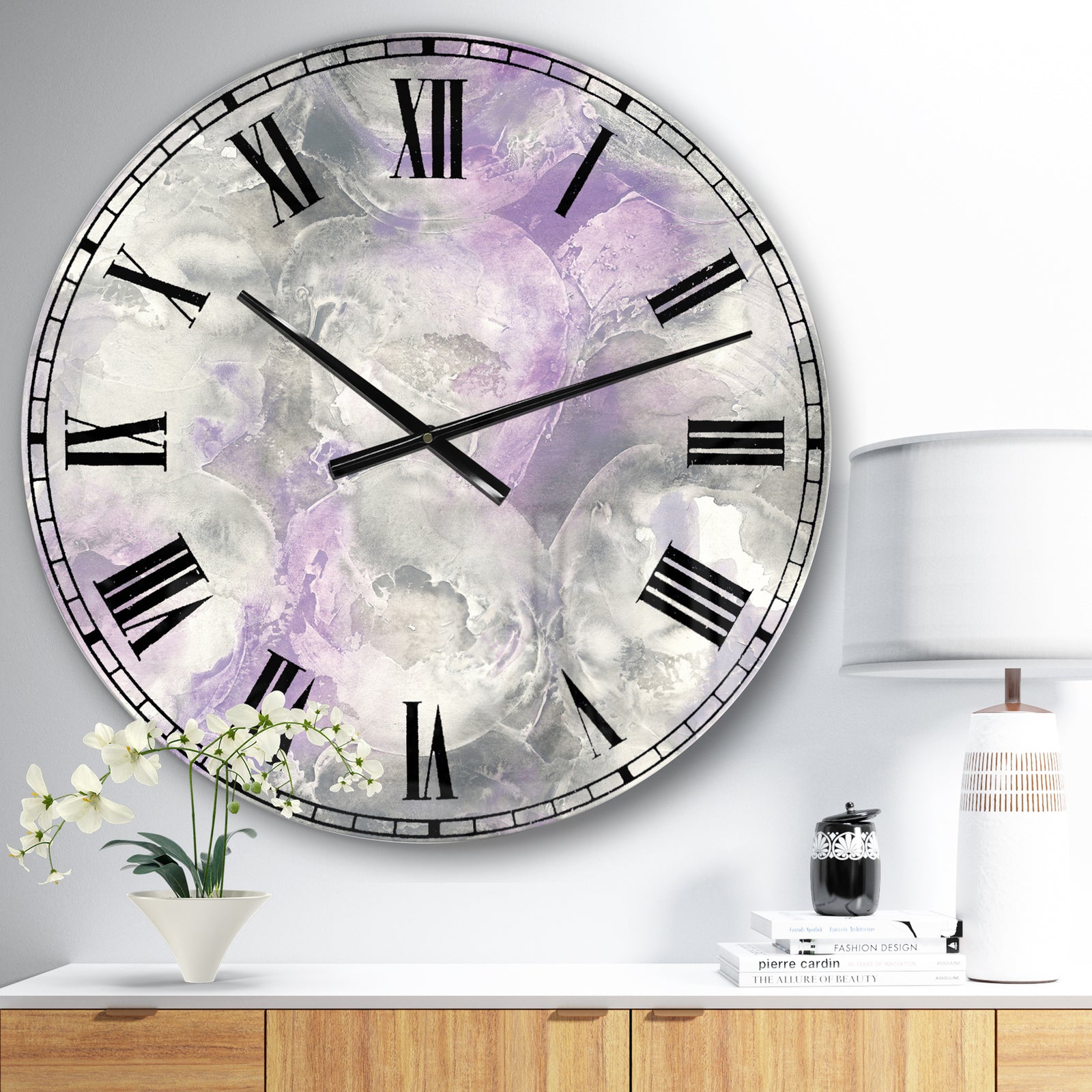 Porch & Den Watercolor Minimal Purple Tones III - Modern Farmhouse Oversized Metal Clock