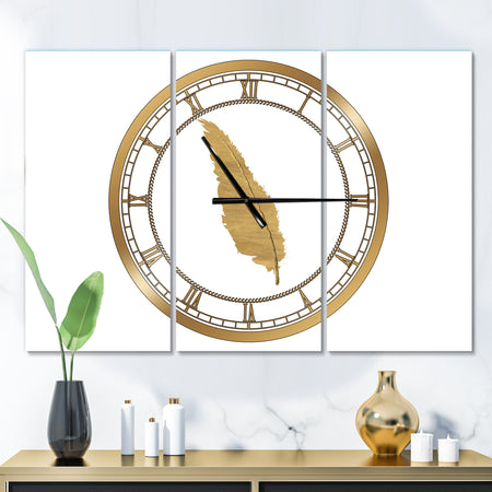 Glam pure Gold Feather I - Glam 3 Panels Large Wall CLock