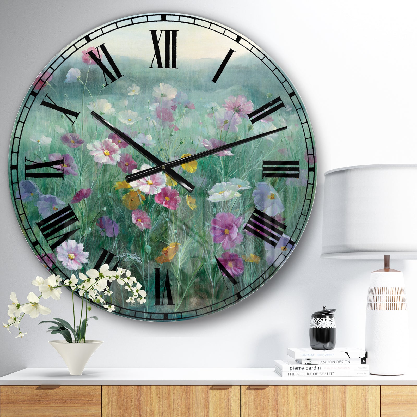 Flower field - Floral Farmhouse Wall CLock