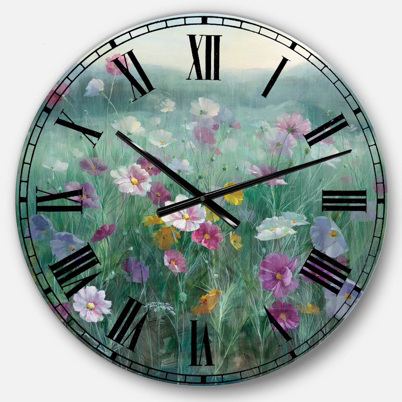 Flower field - Floral Farmhouse Wall CLock