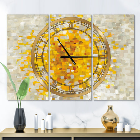 Glam Yellow Explosion Blocks - Glam 3 Panels Oversized Wall CLock