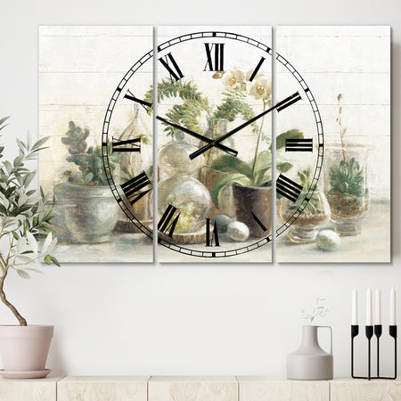 Greenhouse Orchids - Cottage 3 Panels Oversized Wall CLock