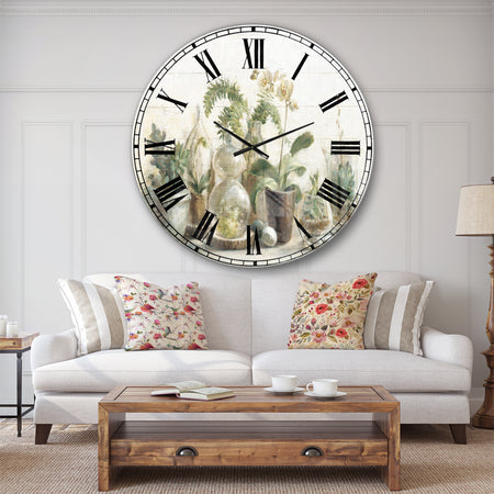 Greenhouse Orchids  - Floral Cottage Large Wall CLock