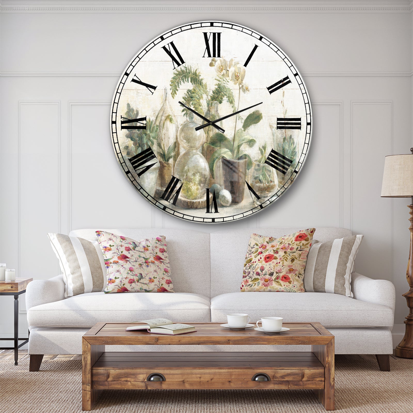 Greenhouse Orchids  - Floral Cottage Large Wall CLock