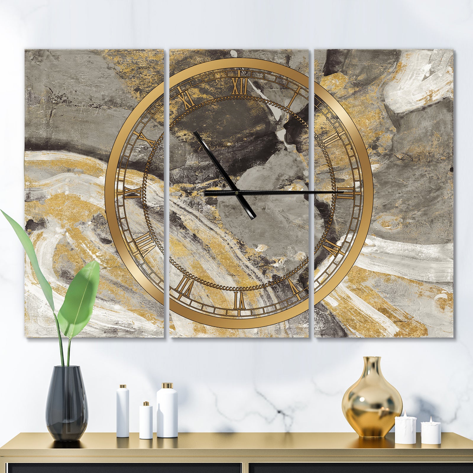 Glam Phoenix Neutral - Glam 3 Panels Large Wall CLock