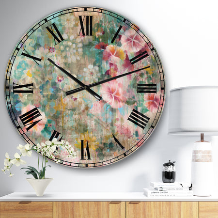 Flower Shower III - Farmhouse Large Wall CLock