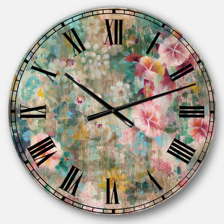 Flower Shower III - Farmhouse Large Wall CLock