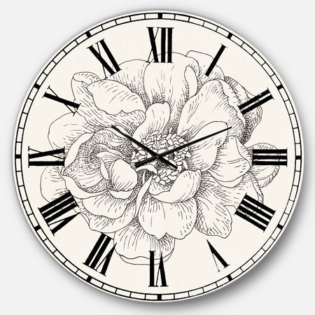 Pen and Ink Florals IV - Farmhouse Large Wall CLock