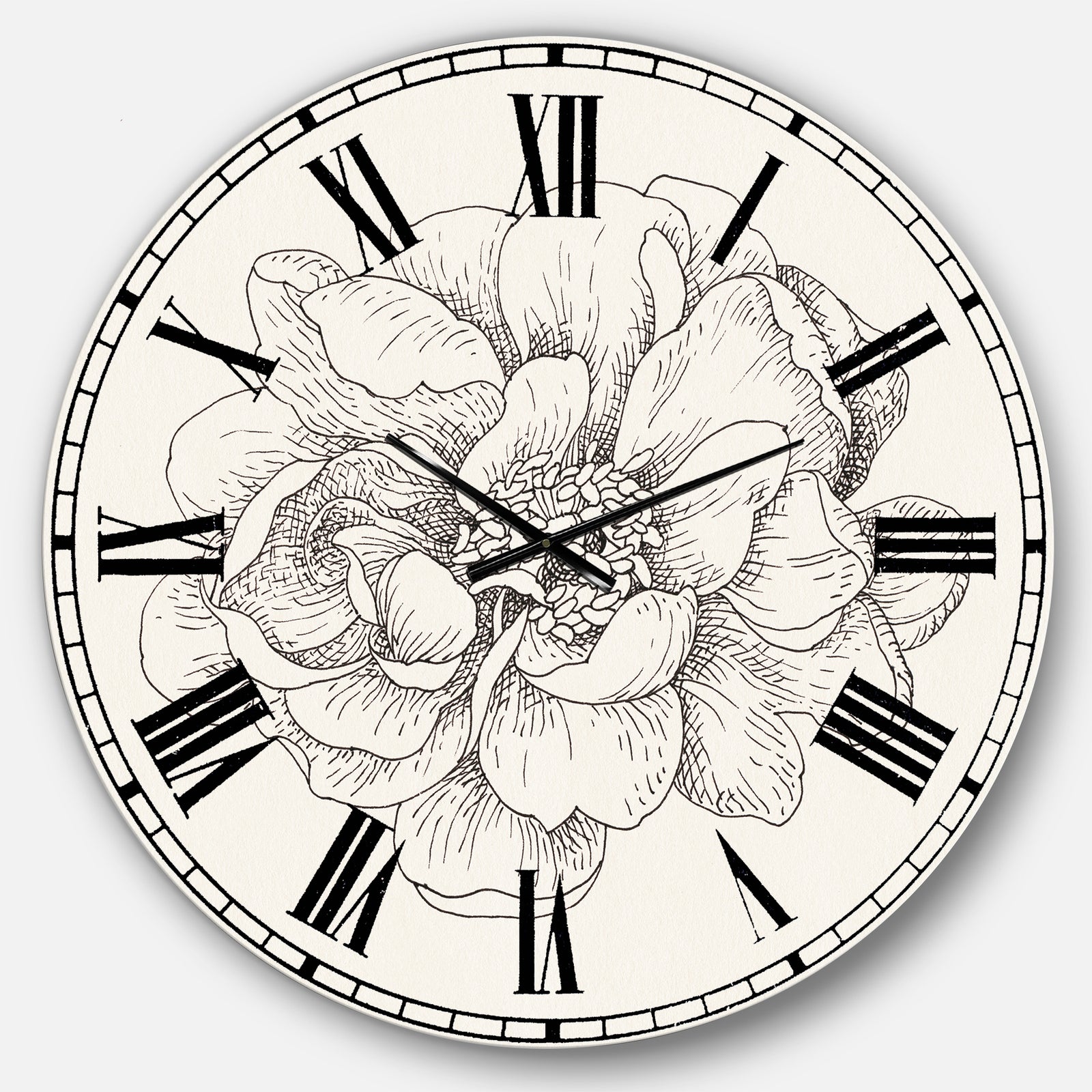 Pen and Ink Florals IV - Farmhouse Large Wall CLock