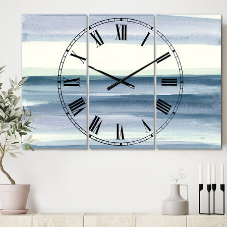 Porch & Den 'Mint Indigo Dawn I - Tri-panel Oversized Metal Clock