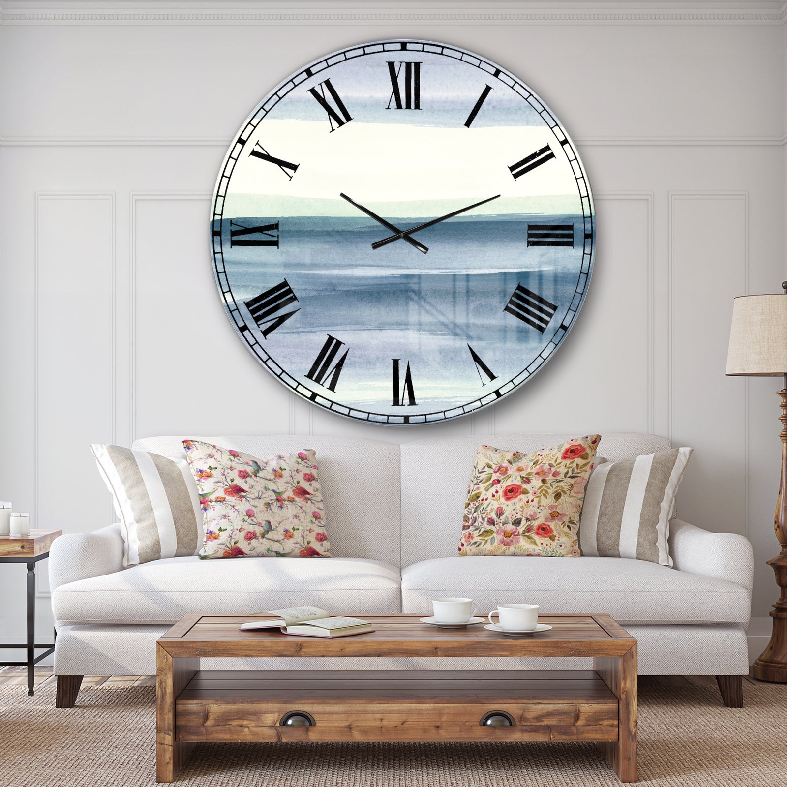 Porch & Den Mint Indigo Dawn I - Farmhouse Oversized Metal Clock