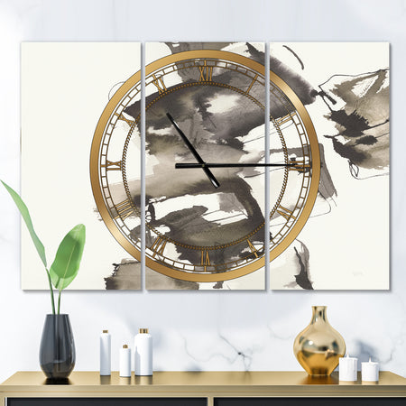 Geometric Glam Square II - Glam 3 Panels Oversized Wall CLock
