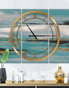 Glam Teal Watercolor I - Glam 3 Panels Oversized Wall CLock