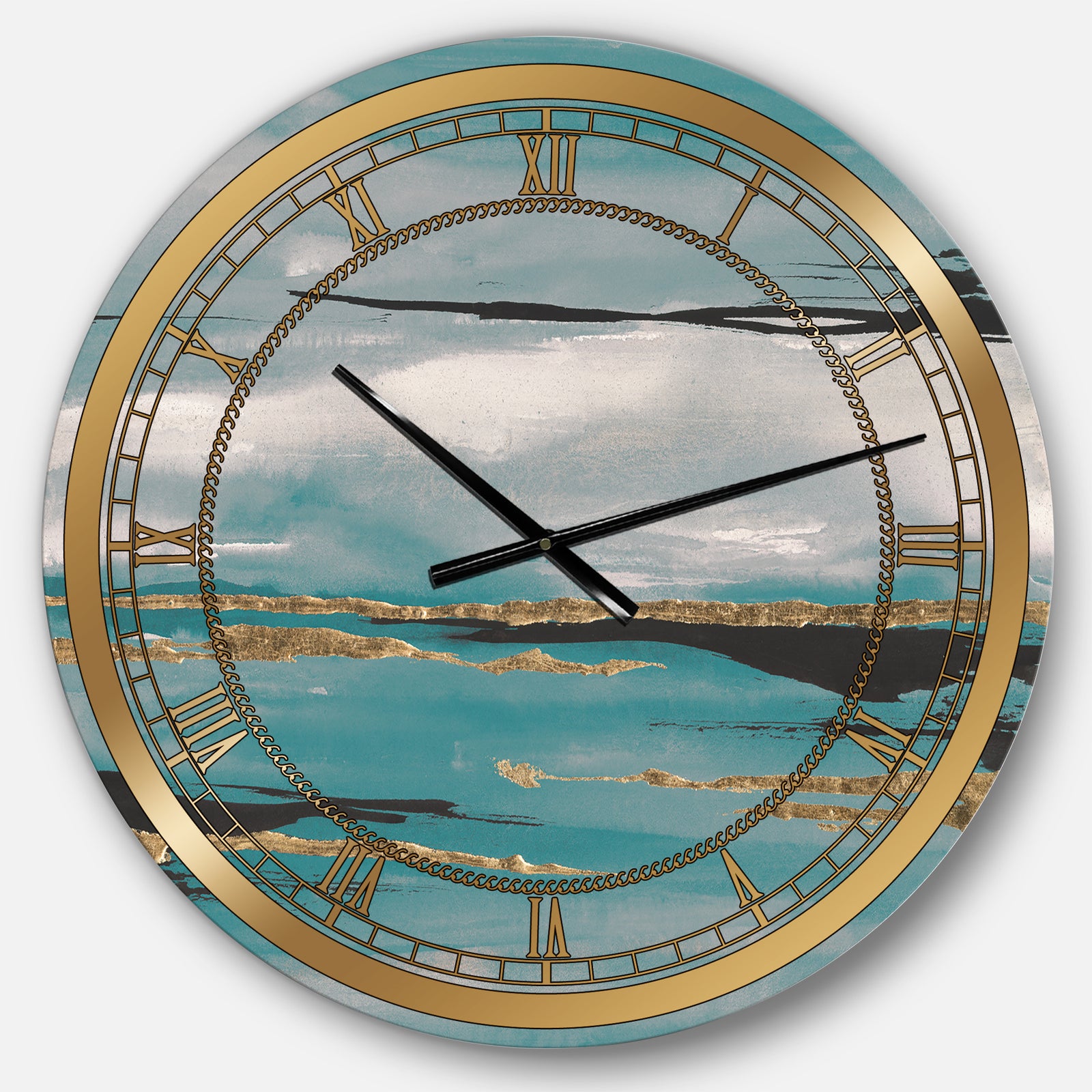 Glam Teal Watercolor I - Glam Large Wall CLock