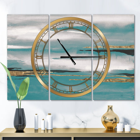 Glam Teal Watercolor II - Glam 3 Panels Oversized Wall CLock
